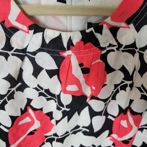 14P Ann Taylor PETITE 14 FLORAL SHEATH DRESS Coral Black White Like New - Picture 5 of 6